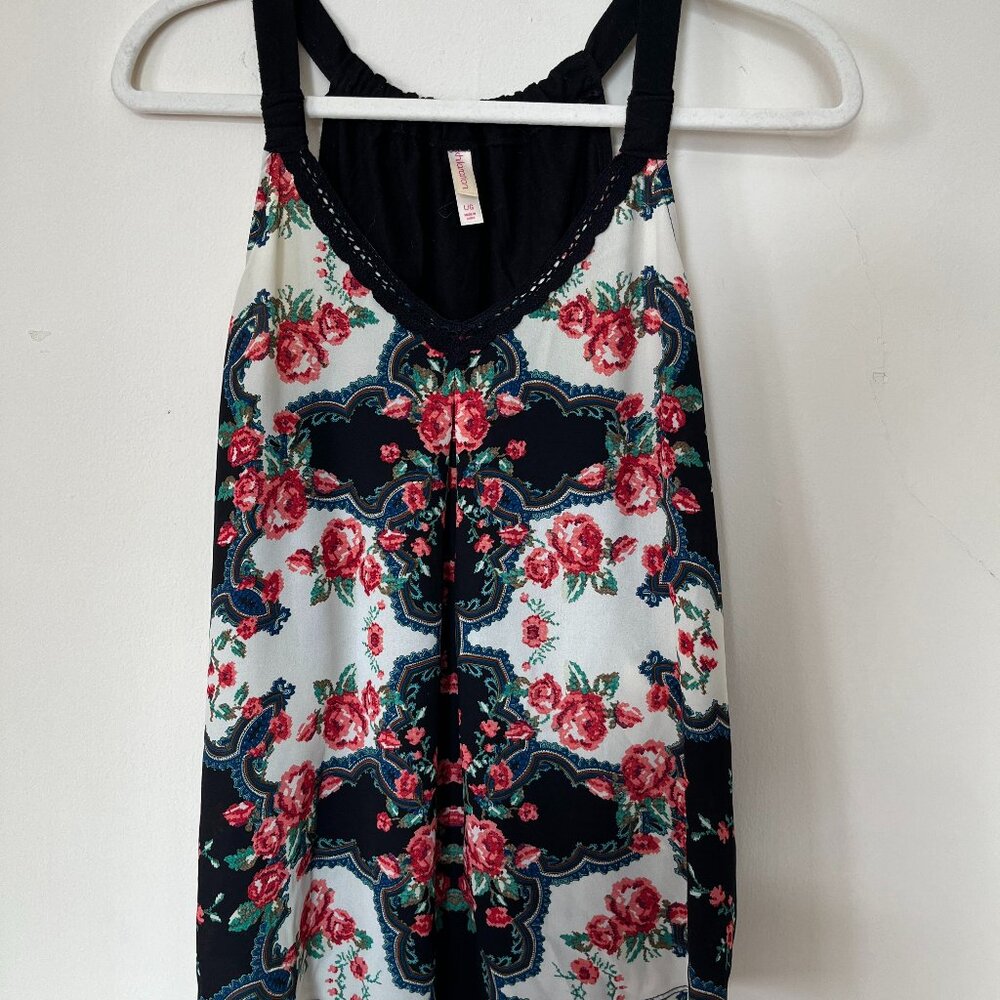 Black and white floral print camisole top